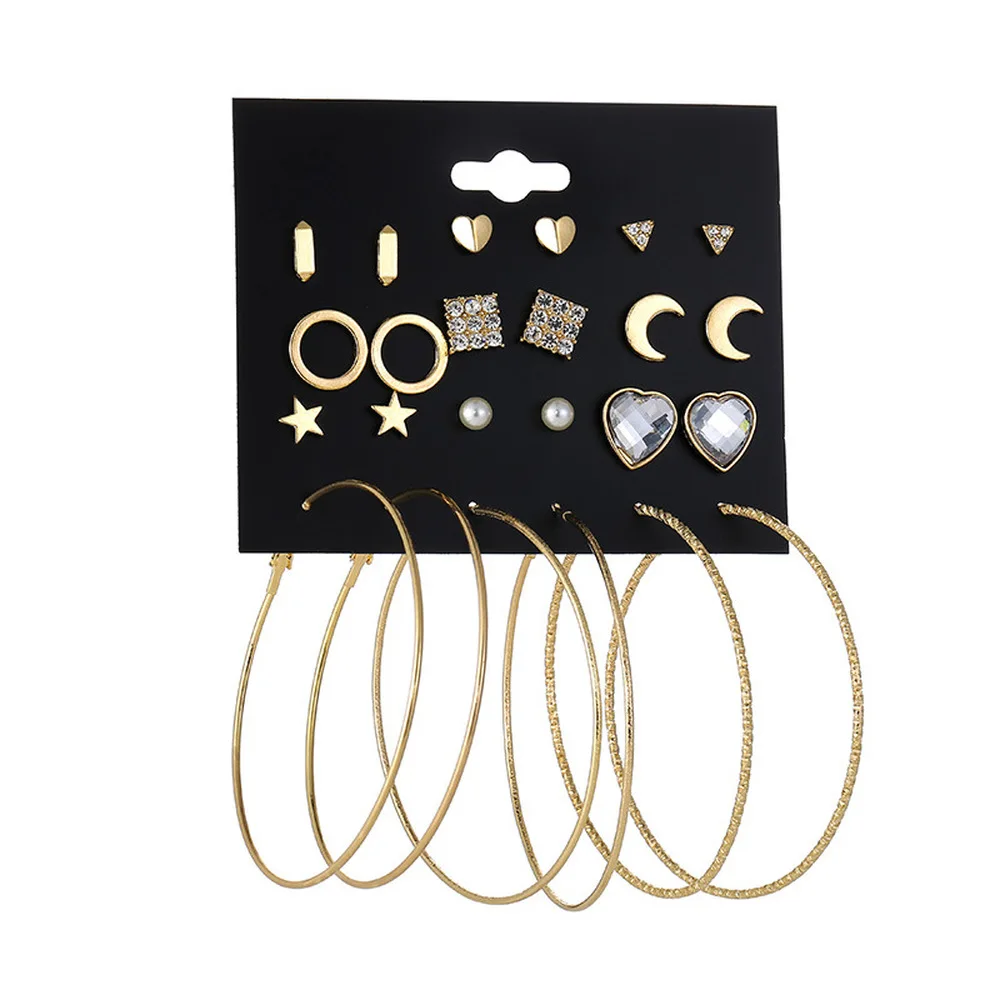 12pairs/set Star Moon Stud Earrings Big Circle Earrings for Women Girls Fashion Personality Earrings Sets
12pairs/set Star Moon Stud Earrings Big Circle Earrings for Women Girls Fashion Personality Earrings Sets