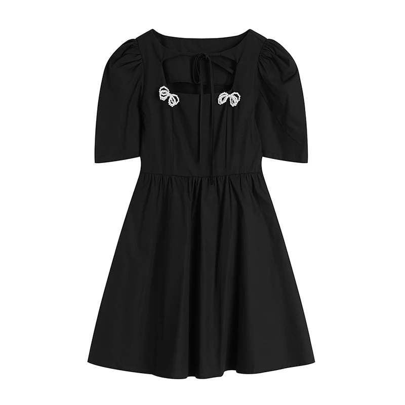 Sweet Lace Up Square Collar Black Dress Women 2021 Summer Elegant Bow Hollow Out Dresses Fashion Chic Puff Short Sleeve Clothing
Sweet Lace Up Square Collar Black Dress Women 2021 Summer Elegant Bow Hollow Out Dresses Fashion Chic Puff Short Sleeve Clothing