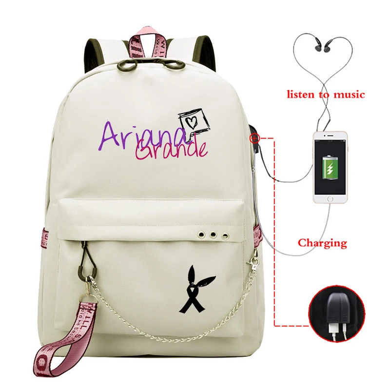Ariana Grande/повседневные школьные сумки с принтом для девочек рюкзак usb-зарядкой