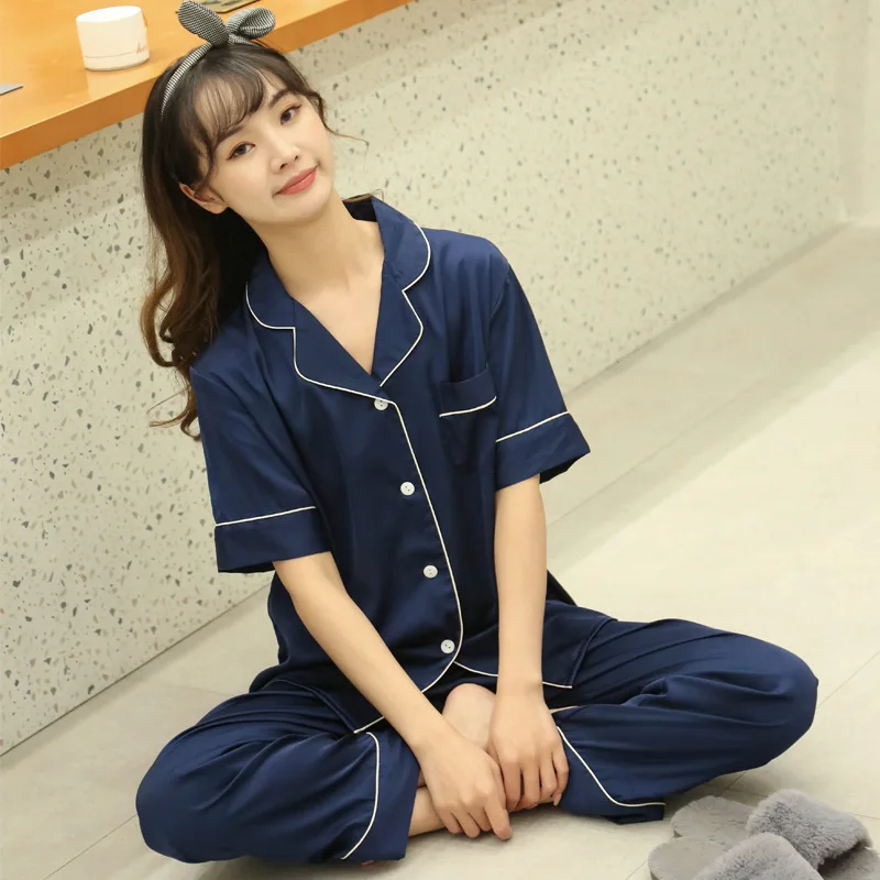 Women Satin 2PCS Pajamas Suit Summer New Sleep Set Intimate Lingerie Homewear Button-down Pyjamas Sleepwear With Pocket
Women Satin 2PCS Pajamas Suit Summer New Sleep Set Intimate Lingerie Homewear Button-down Pyjamas Sleepwear With Pocket