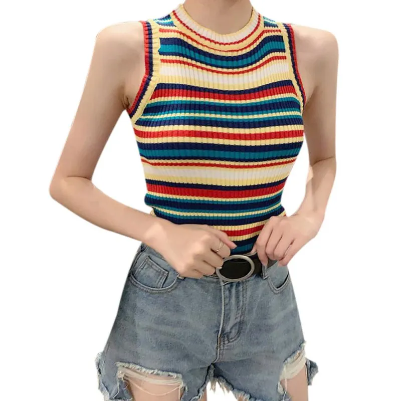Rainbow Color Shirt Women Sexy Sleeveless Crop Top Fashion High Waist Round Neck T Shirt Tee Tops Female Streetwear Hot Hot
Rainbow Color Shirt Women Sexy Sleeveless Crop Top Fashion High Waist Round Neck T Shirt Tee Tops Female Streetwear Hot Hot