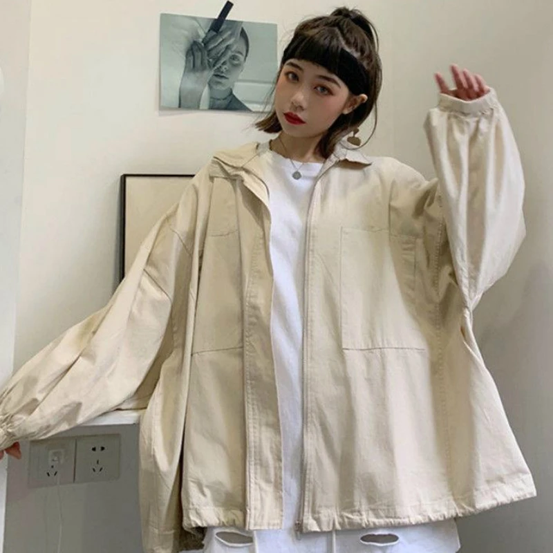 2021 Women Spring Solid BF Oversize Loose Fashion Casual Korean Style Harajuku Windbreaker Ins All-match Womens Coats Ulzzang
2021 Women Spring Solid BF Oversize Loose Fashion Casual Korean Style Harajuku Windbreaker Ins All-match Womens Coats Ulzzang