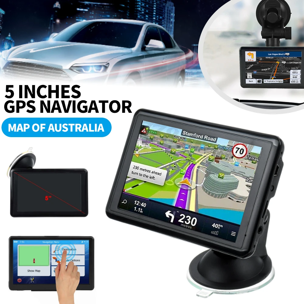 

1pc Black Car GPS Navigator Durable Australia Map Navigators System Multi-functional FM Transmitter 5 Inch Touch Screen Charger