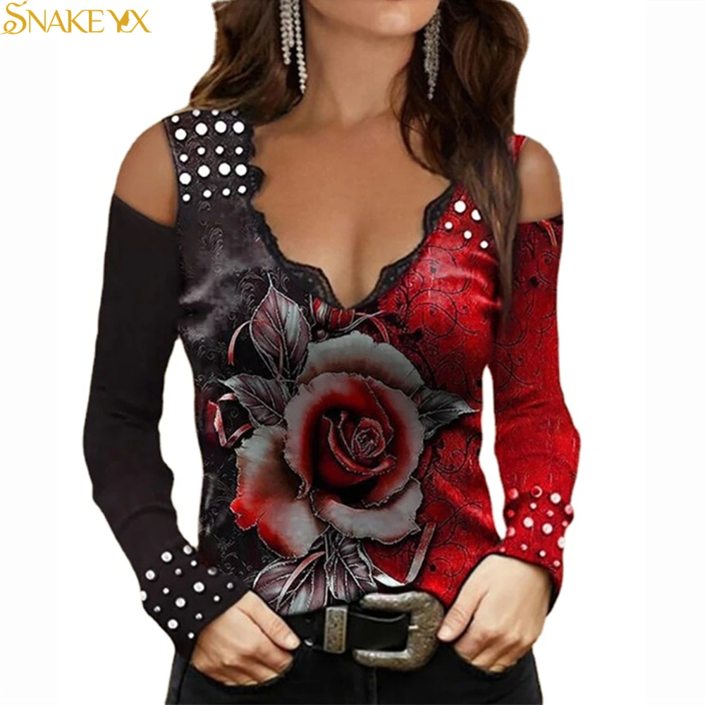 Женская футболка со змеиным рисунком YX осенняя без бретелек с длинным рукавом и