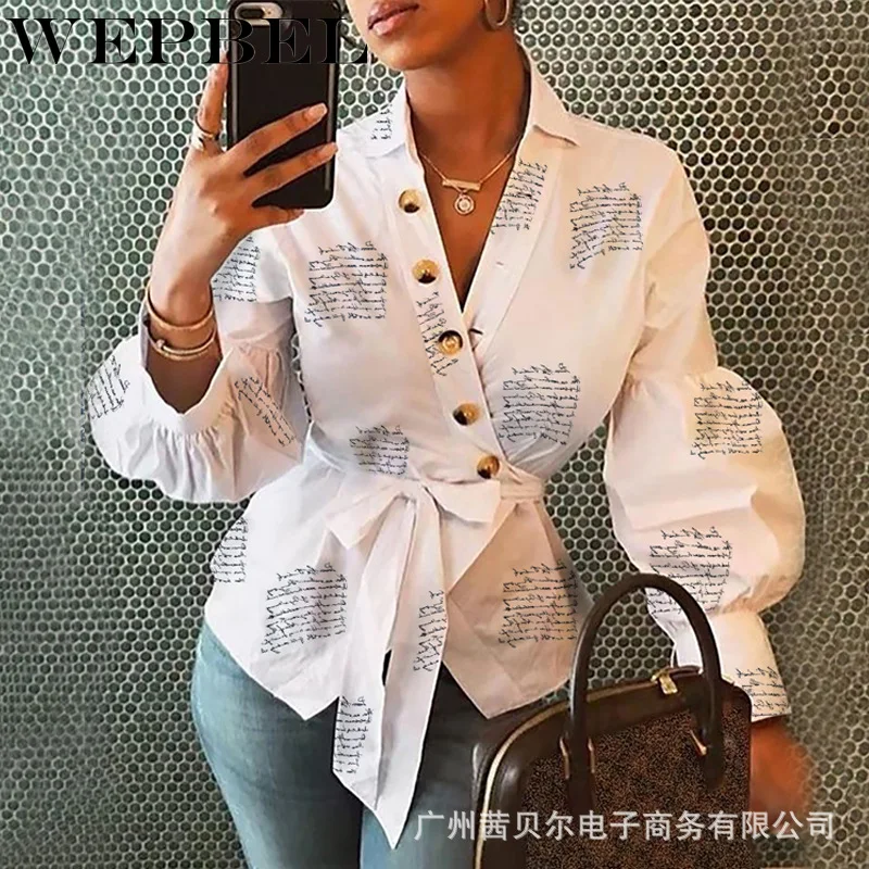 Mandylandy Women Elegant Letter Print Loose Shirt Top Lady Casual Lantern Sleeve Turn Down Collar Button Lace Up Blouse Shirt
Mandylandy Women Elegant Letter Print Loose Shirt Top Lady Casual Lantern Sleeve Turn Down Collar Button Lace Up Blouse Shirt