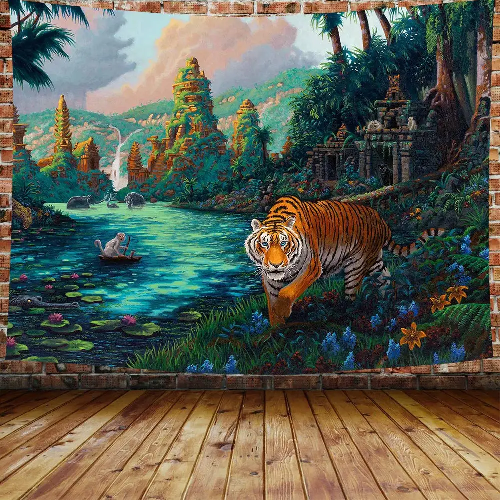 Forest Theme Tiger Tapestry Original Oil Painting Ancient Ruins Wall Hanging
Forest Theme Tiger Tapestry Original Oil Painting Ancient Ruins Wall Hanging