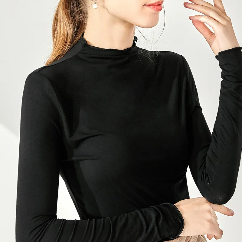 Half high collar bottomed shirt with ear edge for women's spring and autumn new style with simple solid color basic long sleeve
Half high collar bottomed shirt with ear edge for women's spring and autumn new style with simple solid color basic long sleeve