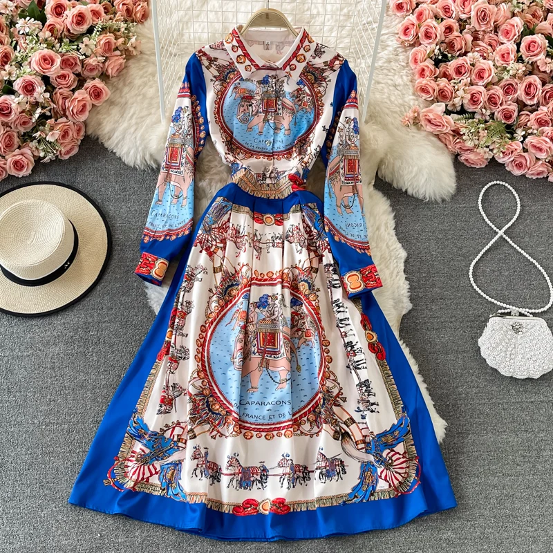 Elegant Long Dress with Spring and Autumn Retro Temperament Lapel Long-sleeved Palace Style Waist Printed Dress
Elegant Long Dress with Spring and Autumn Retro Temperament Lapel Long-sleeved Palace Style Waist Printed Dress