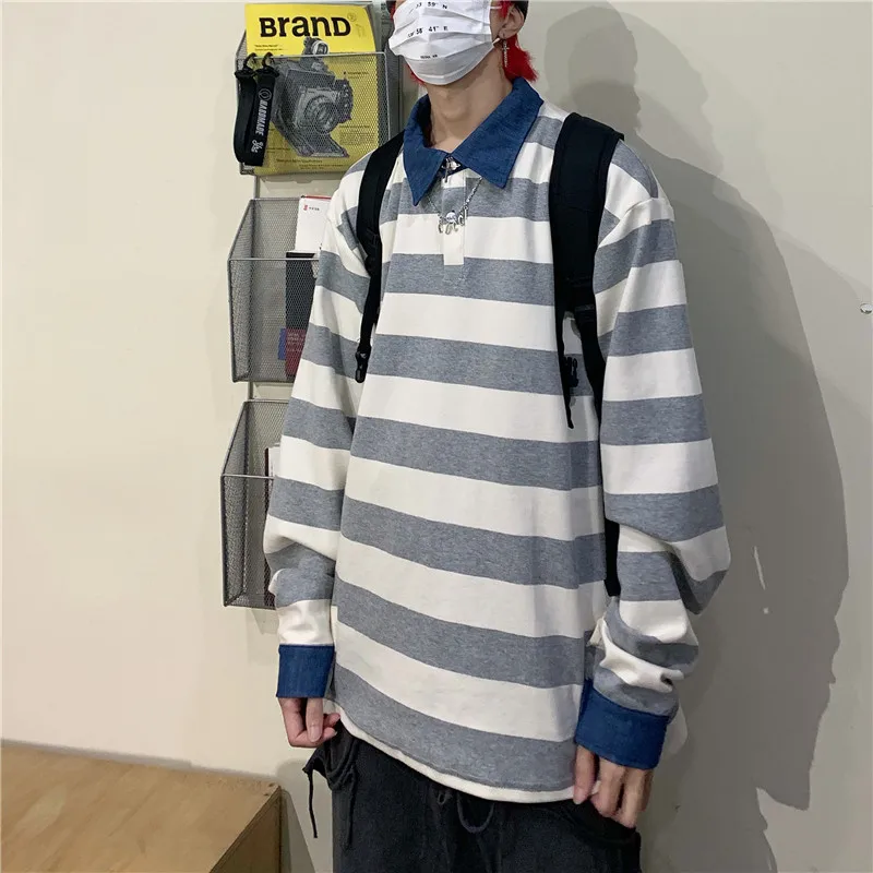 Long Sleeve Ladies Tops 2021 New Fashion Turn-down Collar Loose Sweatshirt Women's Clothing Spring Casual Striped Causal Hoodies 
Long Sleeve Ladies Tops 2021 New Fashion Turn-down Collar Loose Sweatshirt Women's Clothing Spring Casual Striped Causal Hoodies