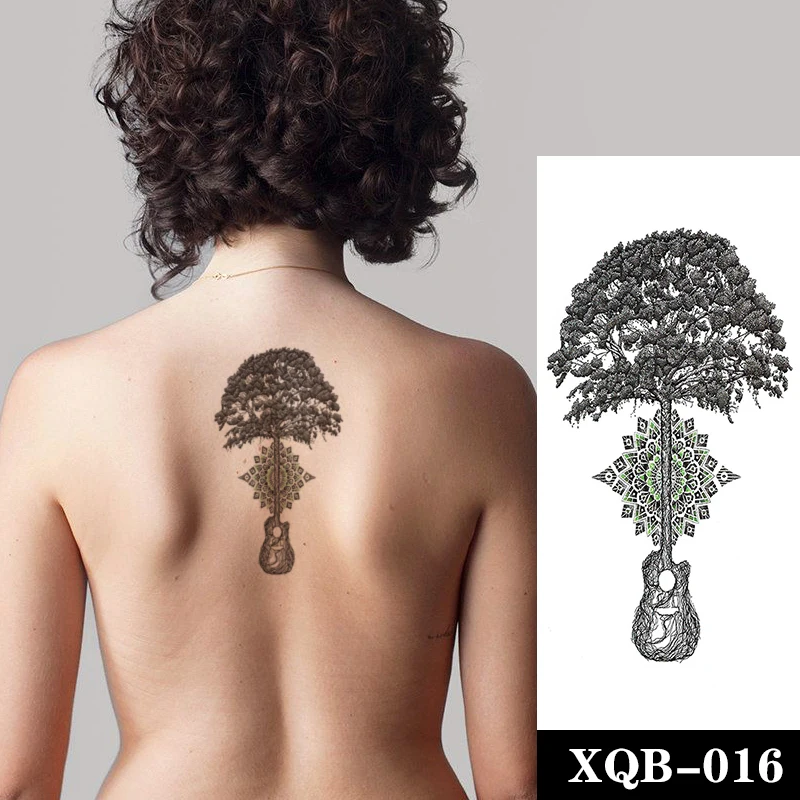 

Guitar Tree Deign Temporary Tattoo Stickers Sanskrit Flower Totem Fake Tatto Waterproof Tatoos Back Arm Large Size for Women Men