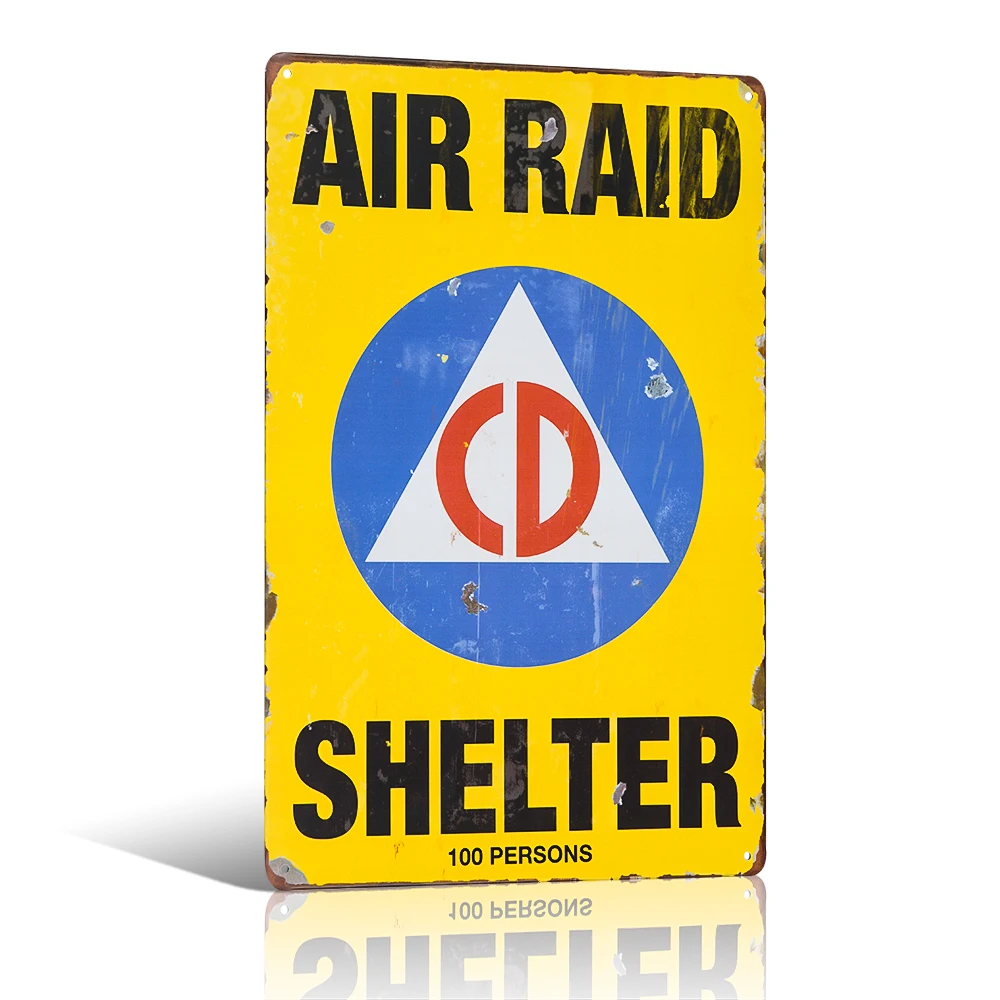Знак опасности воздуха RAID SHELTER винтажный металлический оловянный знак|Таблички и