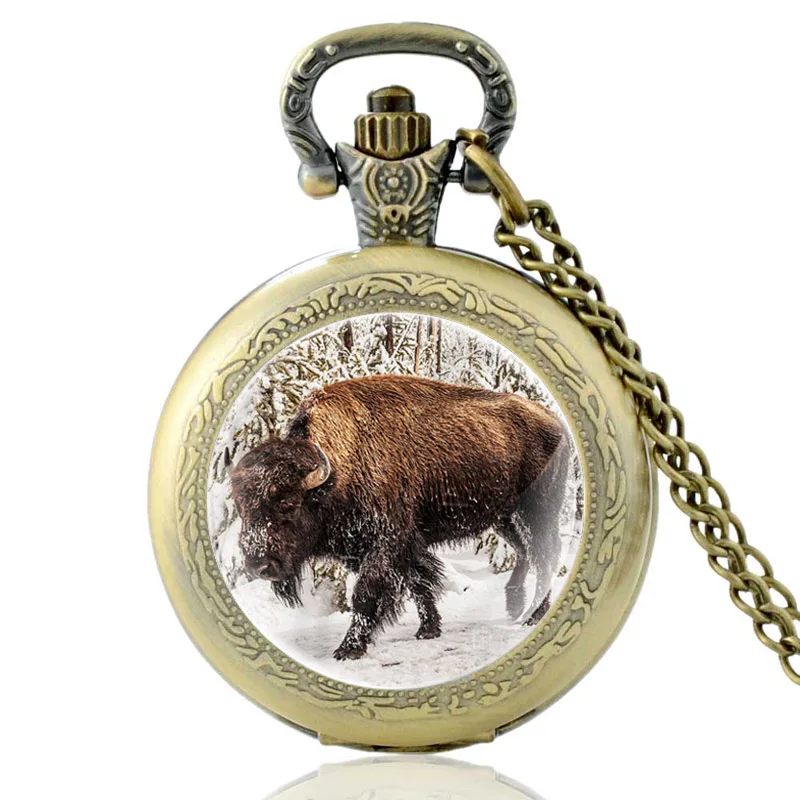 American Bison Design Painting Glass Cabochon Vintage Quartz Pocket Watch Men Women Cool Pendant Necklace Chain Hours Clock
American Bison Design Painting Glass Cabochon Vintage Quartz Pocket Watch Men Women Cool Pendant Necklace Chain Hours Clock