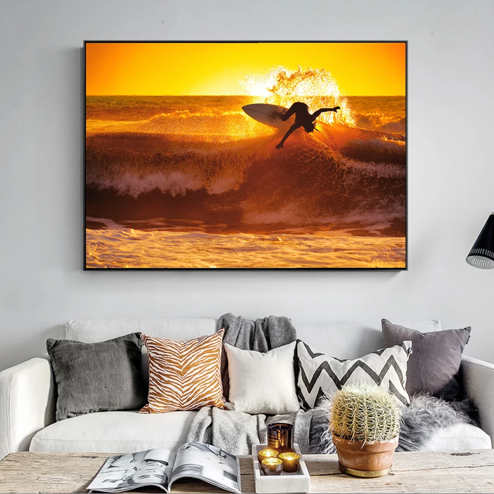 

Surfing Waves Canvas Paintings On The Wall Posters And Prints Sunset Scenery Seascape Wall Pictures For Living Room Cuadros