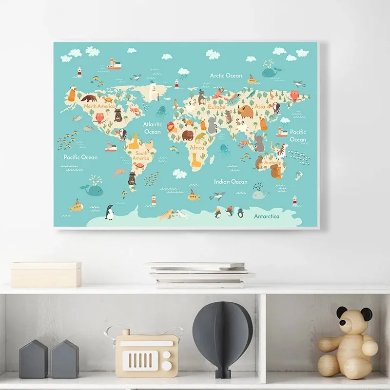 Cartoon Animal Ocean World Map Canvas Painting Posters and Prints Baby Enlightenment Wall Art Picture Kid Bedroom Decoration
Cartoon Animal Ocean World Map Canvas Painting Posters and Prints Baby Enlightenment Wall Art Picture Kid Bedroom Decoration