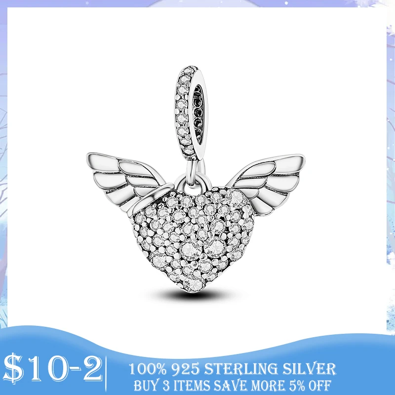 Hot Sale 925 Sterling Silver Pave Heart and Angel Wings Pendant Charm fit Original Beads Bracelet Necklace Silver DIY Making
Hot Sale 925 Sterling Silver Pave Heart and Angel Wings Pendant Charm fit Original Beads Bracelet Necklace Silver DIY Making