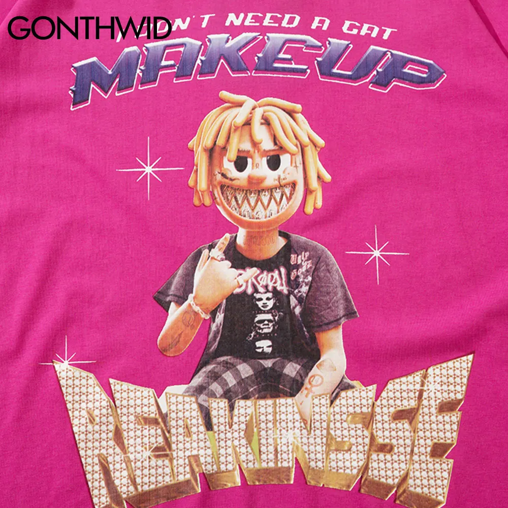 GONTHWID Tshirts Harajuku Funny Anime Cartoon Puppet Short Sleeve Fashion Summer Wild Loose Streetwear Cotton Mens Tees Tops 
GONTHWID Tshirts Harajuku Funny Anime Cartoon Puppet Short Sleeve Fashion Summer Wild Loose Streetwear Cotton Mens Tees Tops