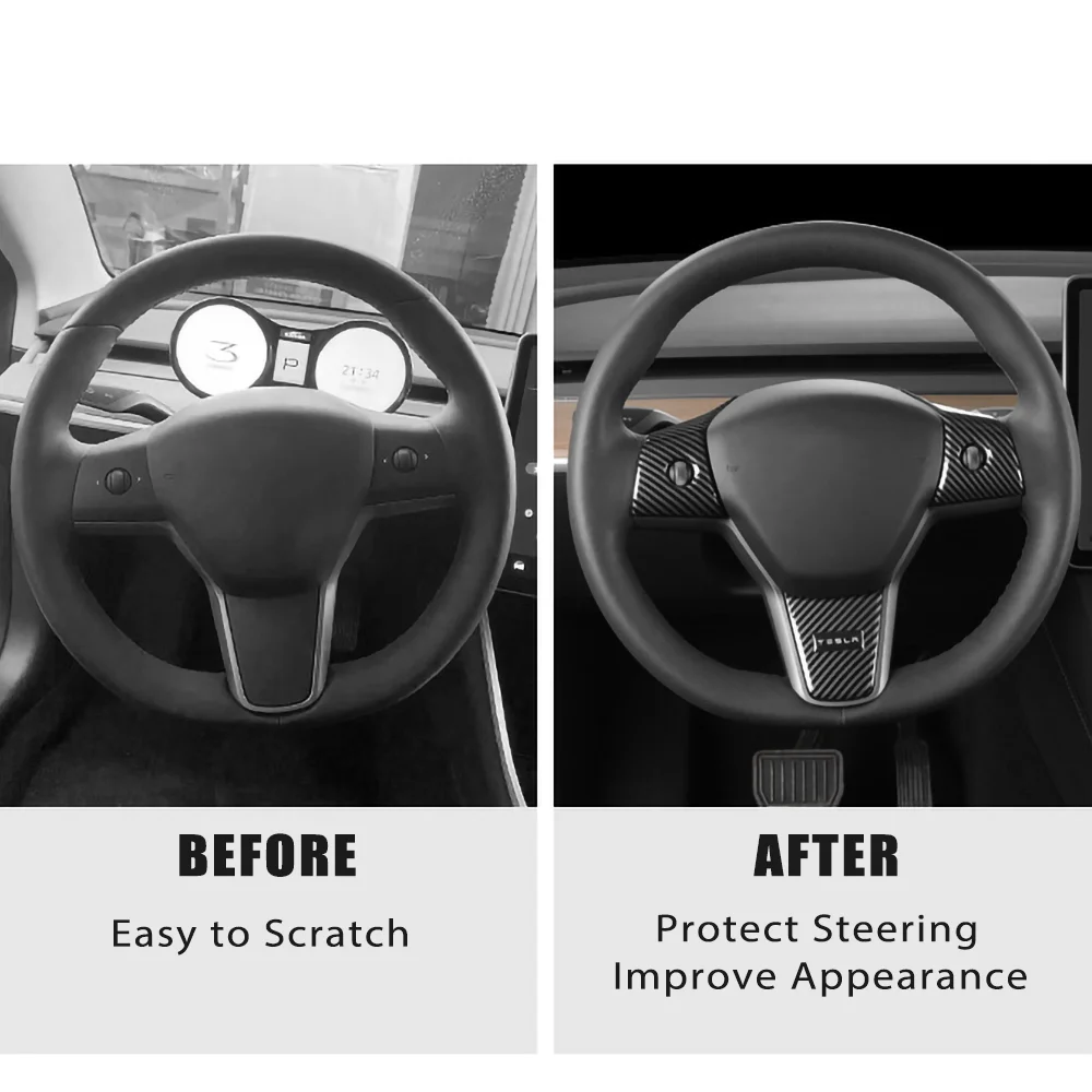 Steering Wheel Decorative Cover Trim Frame Sticker Sequin Carbon Fiber Interior Car Accessories for Tesla Model Y 3 | Автомобили и