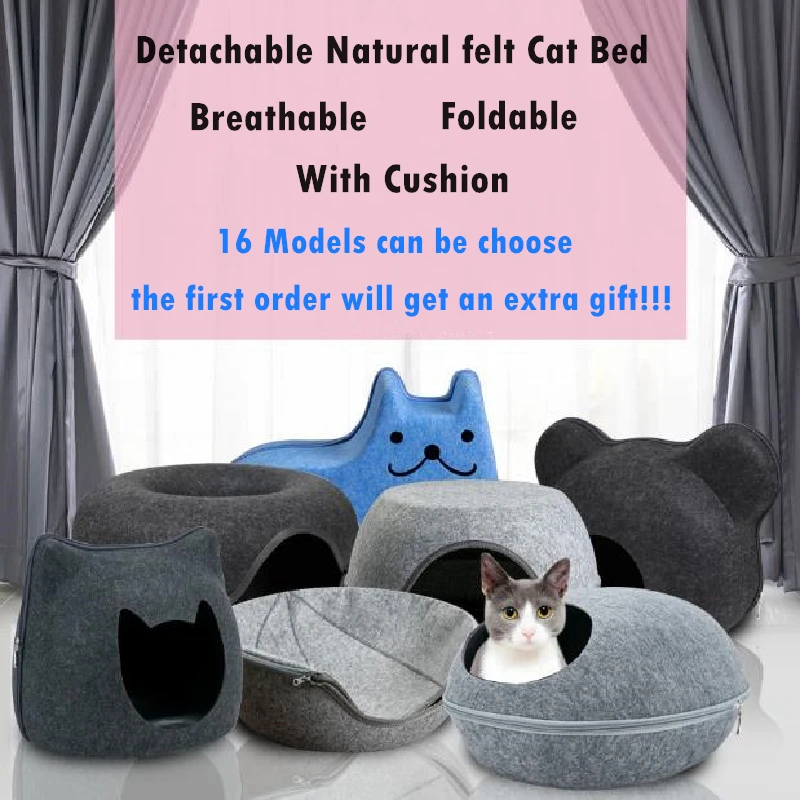 Detachable Natural felt Cat Bed Breathable Cat Pet Cave Cat House With Cushion Zipper Design 18 Models Foldable Shark Shape Bed
Detachable Natural felt Cat Bed Breathable Cat Pet Cave Cat House With Cushion Zipper Design 18 Models Foldable Shark Shape Bed