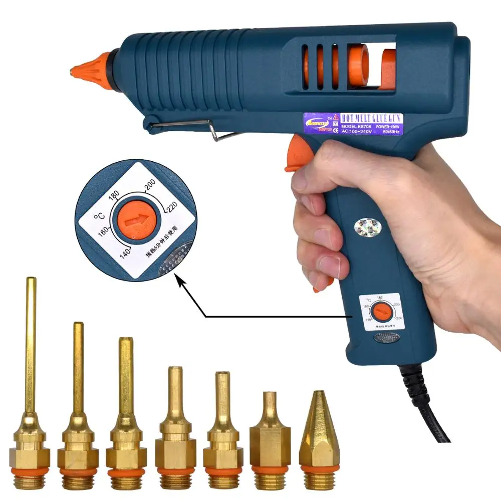 150W Hot Melt Glue Gun with Temperature Control for Home DIY Industrial Manufacture Use 11mm Glue Sticks Pure copper nozzle
150W Hot Melt Glue Gun with Temperature Control for Home DIY Industrial Manufacture Use 11mm Glue Sticks Pure copper nozzle