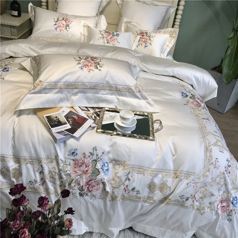 800TC Egyptian Cotton Luxury Embroidery White Bedding Set Queen King size Bed cover Duvet Cover Bed sheet set parure de lit
800TC Egyptian Cotton Luxury Embroidery White Bedding Set Queen King size Bed cover Duvet Cover Bed sheet set parure de lit