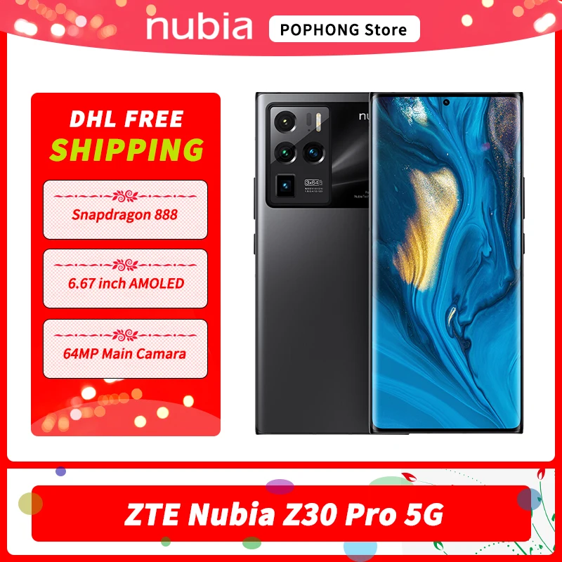 ZTE Nubia Z30 Pro DHL 5G мобильный телефон 'ɺMOLED 6 67 Гц гибкий изогнутый экран Snapdragon 144