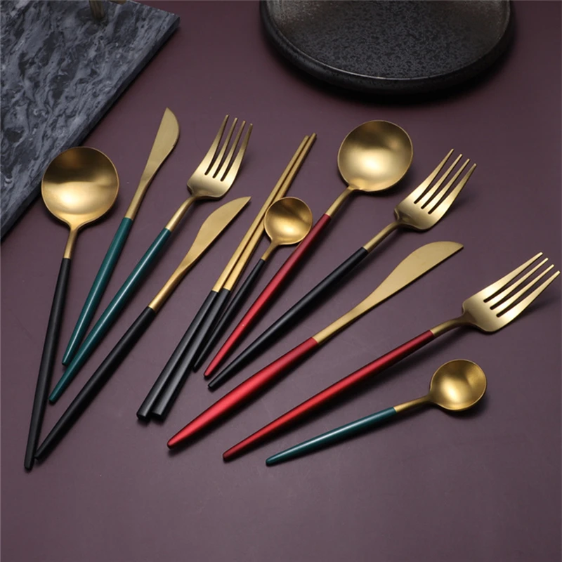 5Pcs 304 Stainless Steel Western Tableware Golden Cutlery Set Steak Knife Fork Spoon Chopsticks Kitchen Dinnerware Utensils
5Pcs 304 Stainless Steel Western Tableware Golden Cutlery Set Steak Knife Fork Spoon Chopsticks Kitchen Dinnerware Utensils