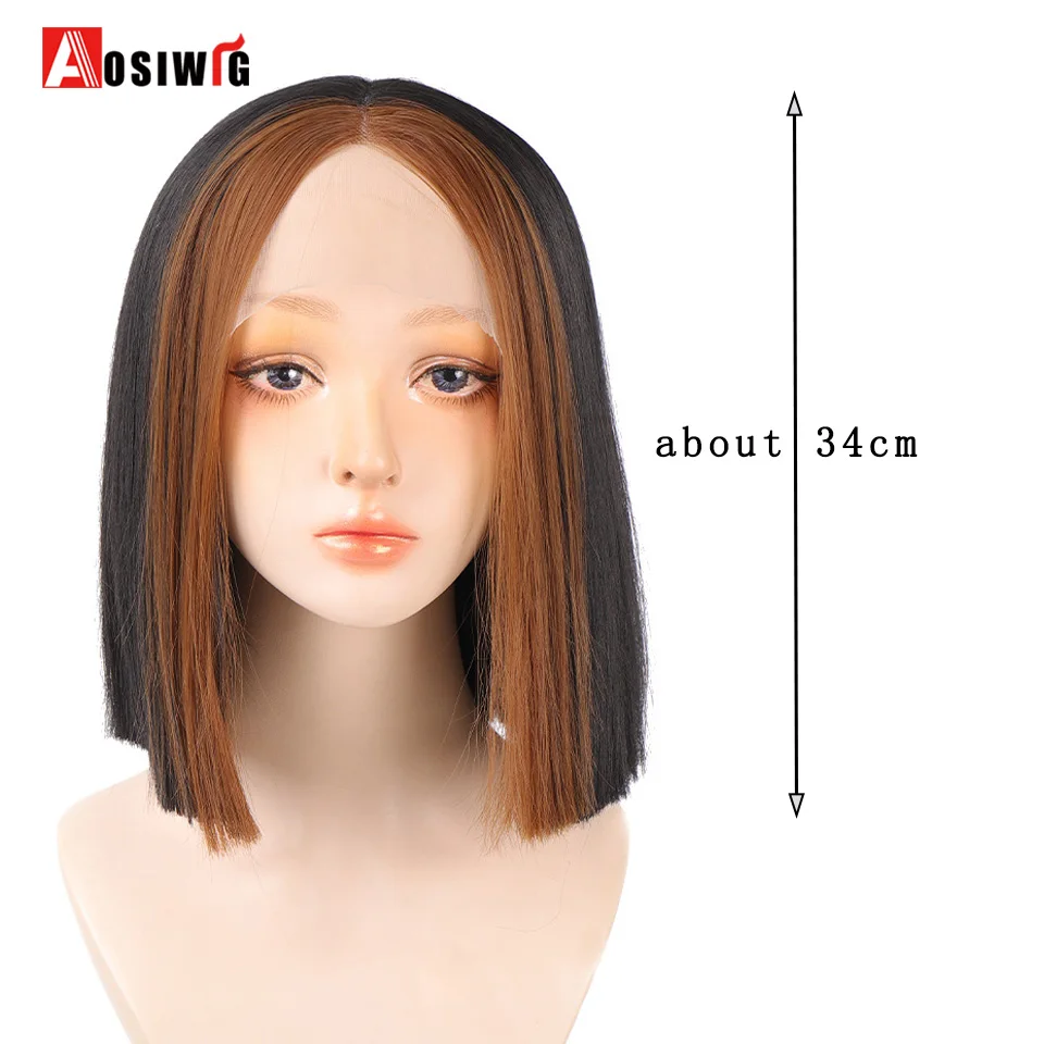 AOSIWIG Short Straight Hair Bob Wig Lady Naturally Synthetic Heat-resistant Closed Lace Party Daily Wear | Шиньоны и парики