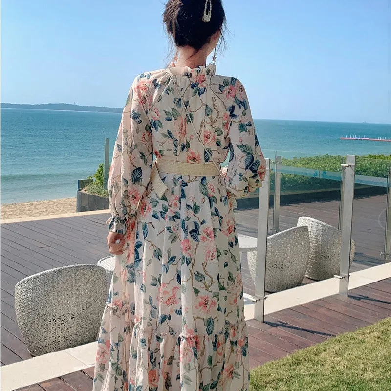 Floral Print Spring Dress Lantern Sleeve Stand Collar High Waist Ruffles Dress Beach Boho Single Breasted Party Long Dress A166
Floral Print Spring Dress Lantern Sleeve Stand Collar High Waist Ruffles Dress Beach Boho Single Breasted Party Long Dress A166
