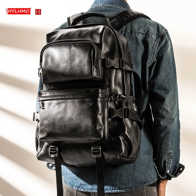 HANSOMFY Genuine Leather Men's backpack shoulder bag top layer cowhide fashion Travel Backpack large-capacity youth computer sch
HANSOMFY Genuine Leather Men's backpack shoulder bag top layer cowhide fashion Travel Backpack large-capacity youth computer sch