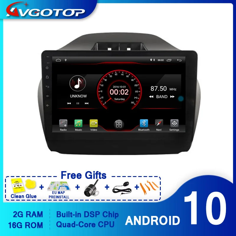 AVGOTOP Android 10 Bluetooth GPS автомобильное радио DVD плеер для HYUNDAI TUCSON/IX35 2009
