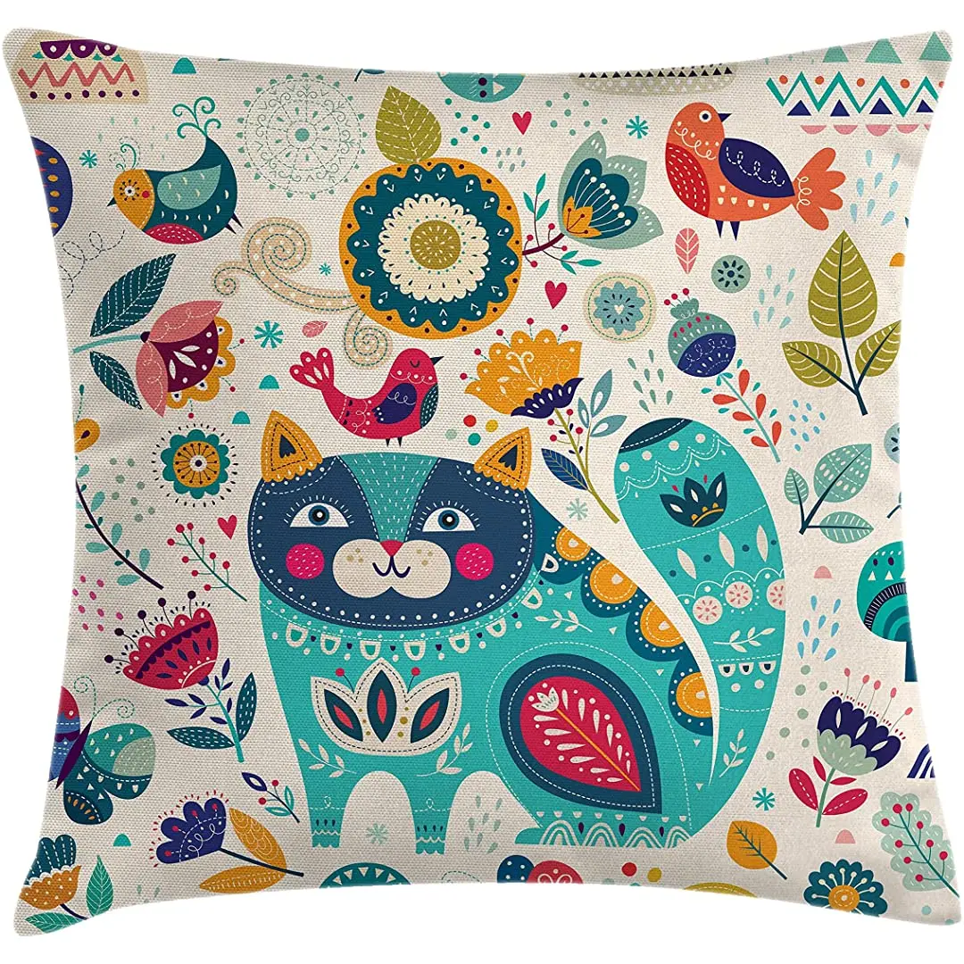 Ambesonne Cat Throw Pillow Cushion Cover, Bohemian Art Kitten Ornament Birds Flower Leaf Trees and Butterflies Spring Seasonal
Ambesonne Cat Throw Pillow Cushion Cover, Bohemian Art Kitten Ornament Birds Flower Leaf Trees and Butterflies Spring Seasonal