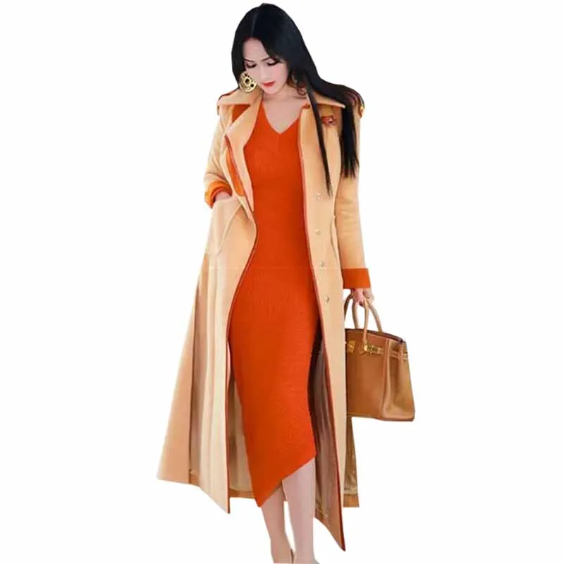 

Женское шерстяное пальто X-Long, осенне-зимняя утепленная верхняя одежда из хлопка с разрезом по бокам и смесью шерсти, KW320