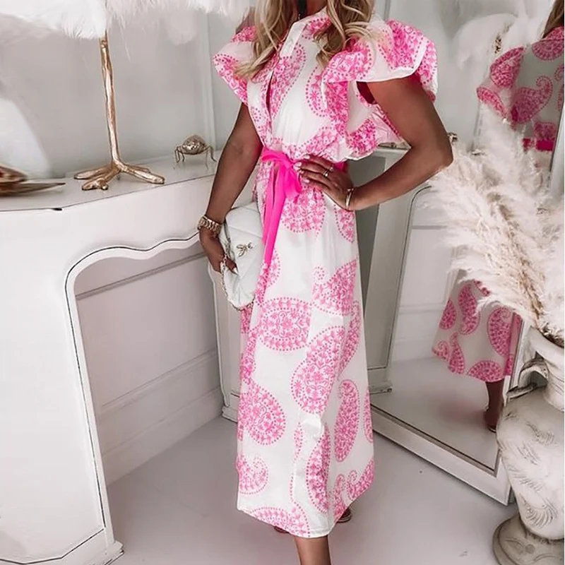 Summer Butterfly Sleeve Office Lady Dress 2021 Spring Elegant Single Breasted Buttons Slit Long Dress Women Fashion Print Dress
Summer Butterfly Sleeve Office Lady Dress 2021 Spring Elegant Single Breasted Buttons Slit Long Dress Women Fashion Print Dress