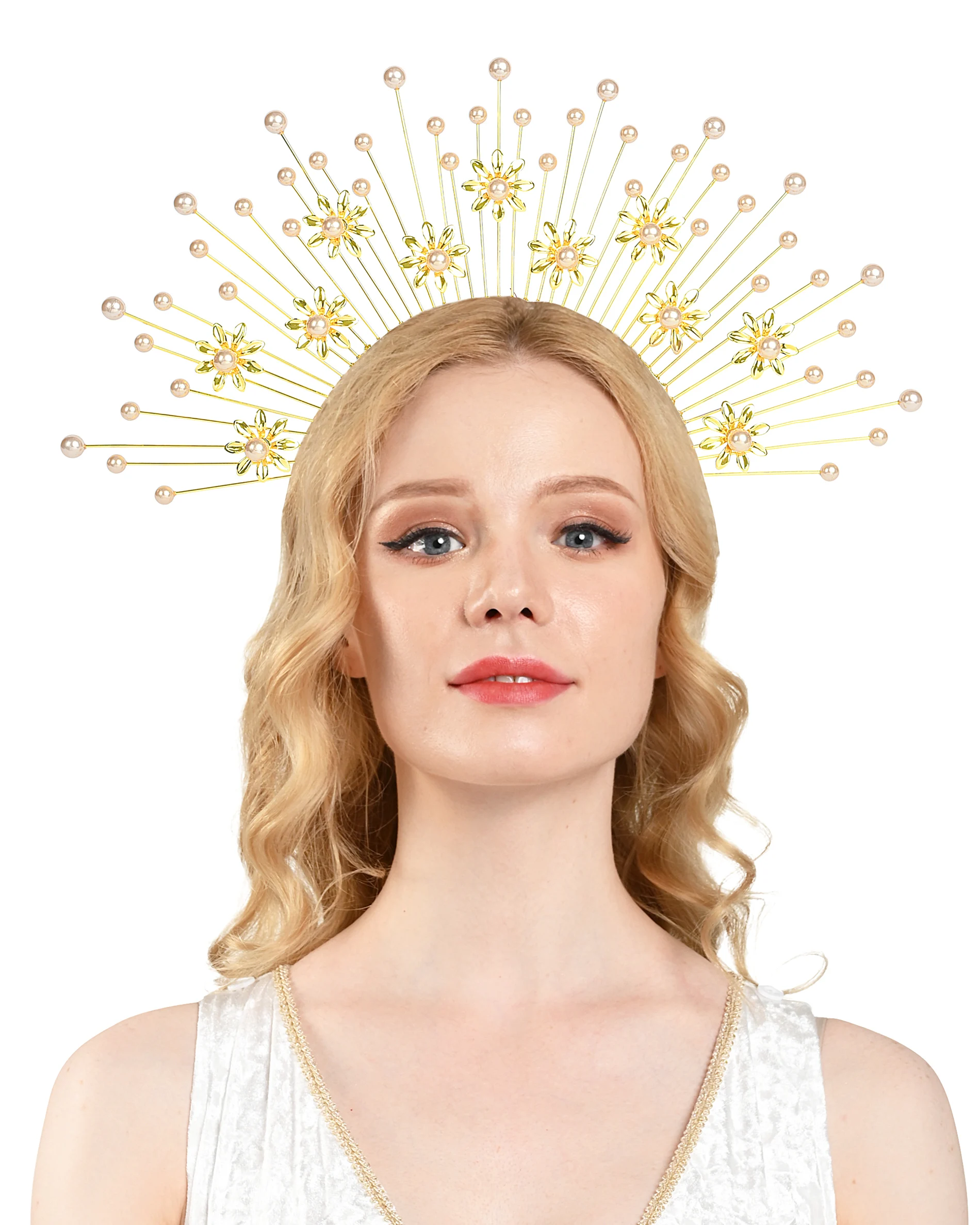Gold Stars Halo Crown Pearl Halo Headpiece Boho Wedding Crown Spiked Sunburst Crown Mary Halo Goddess Tiara
Gold Stars Halo Crown Pearl Halo Headpiece Boho Wedding Crown Spiked Sunburst Crown Mary Halo Goddess Tiara
