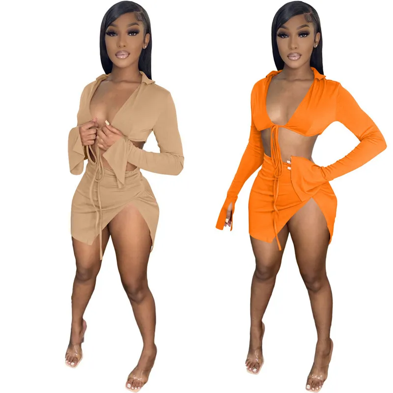 WUHE Sexy Two Piece Set Dress Flare Sleeve Lace Up Crop Top Split Mini Skirt Women Spring Summer Swimsuit Club Wear
WUHE Sexy Two Piece Set Dress Flare Sleeve Lace Up Crop Top Split Mini Skirt Women Spring Summer Swimsuit Club Wear
