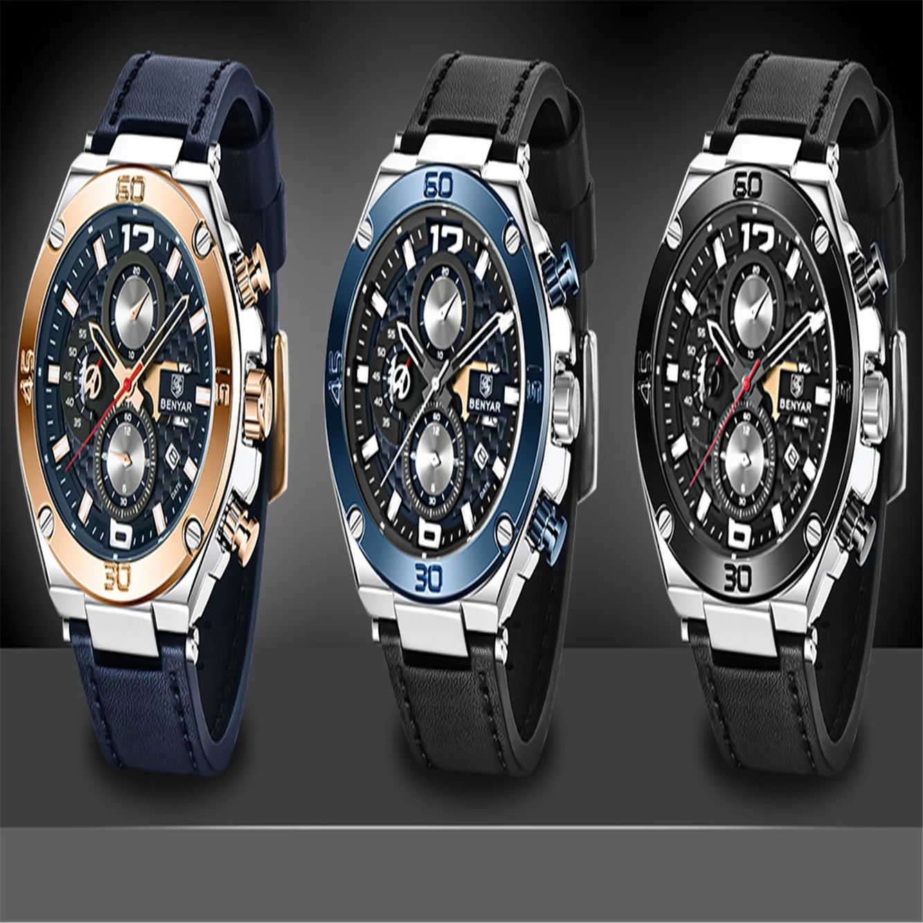 BENYAR Fashion Casual Men's Quartz Watch Luxury Military Sports Chronograph Business Waterproof Leather Watch Relogio Masculino
BENYAR Fashion Casual Men's Quartz Watch Luxury Military Sports Chronograph Business Waterproof Leather Watch Relogio Masculino
