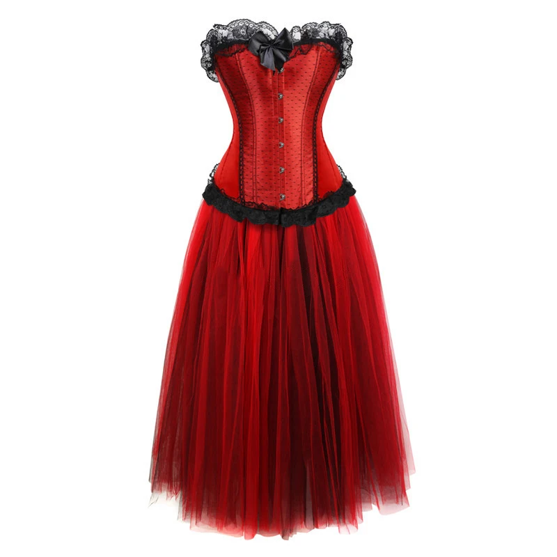 

Сексуальное корсетное платье больших размеров в готическом викторианском стиле с длинной юбкой, корсет и бюстье, винтажные красные корсеты из парчи для женщин, сексуальные платья