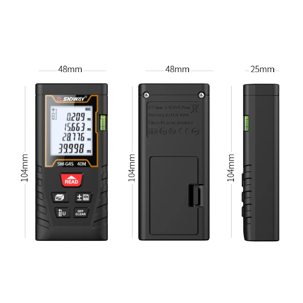 SNDWAY 40 Meters Laser Distance Meter Handheld Rangefinder Digital Mini Distance Measuring Meter Portable Electronic Device
SNDWAY 40 Meters Laser Distance Meter Handheld Rangefinder Digital Mini Distance Measuring Meter Portable Electronic Device
