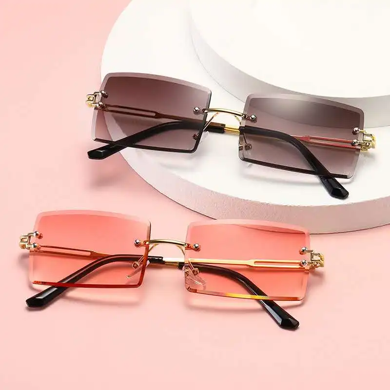 

Retro Sunglasses Women Brand Designer Fashion Rimless Gradient Sun Glasses Shades Cutting Lens Ladies Frameless Eyeglasses