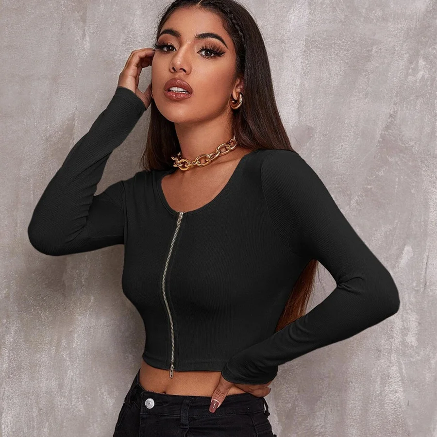 2021 Autumn and Winter Tops Women Retro Tight Sexy Zipper Sweater Short Cardigan Long-sleeved T-shirt Temperament V-neck Top
2021 Autumn and Winter Tops Women Retro Tight Sexy Zipper Sweater Short Cardigan Long-sleeved T-shirt Temperament V-neck Top