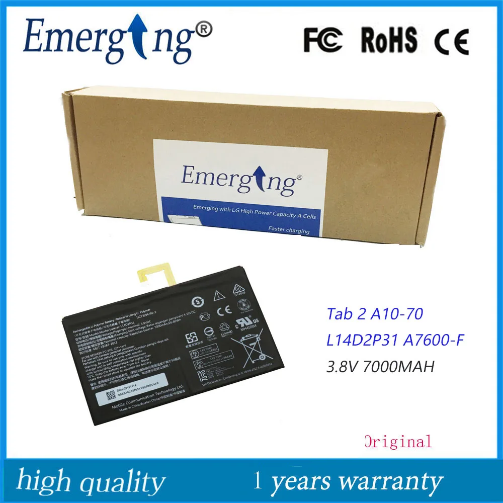 3.8V 26.6WH 7000mah New Original Tab Battery L14D2P31 for Lenovo Tab 2 A10-70LC A10-70F Tab 2-X30M X30F
3.8V 26.6WH 7000mah New Original Tab Battery L14D2P31 for Lenovo Tab 2 A10-70LC A10-70F Tab 2-X30M X30F