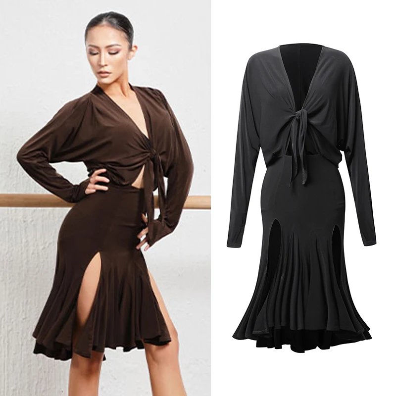 Latin Dance Dress Women Bat Sleeves Sexy Slit Skirt Loose Practice Dress Rumba Samba Dance Costume Adult Latin Clothes DNV15534 
Latin Dance Dress Women Bat Sleeves Sexy Slit Skirt Loose Practice Dress Rumba Samba Dance Costume Adult Latin Clothes DNV15534