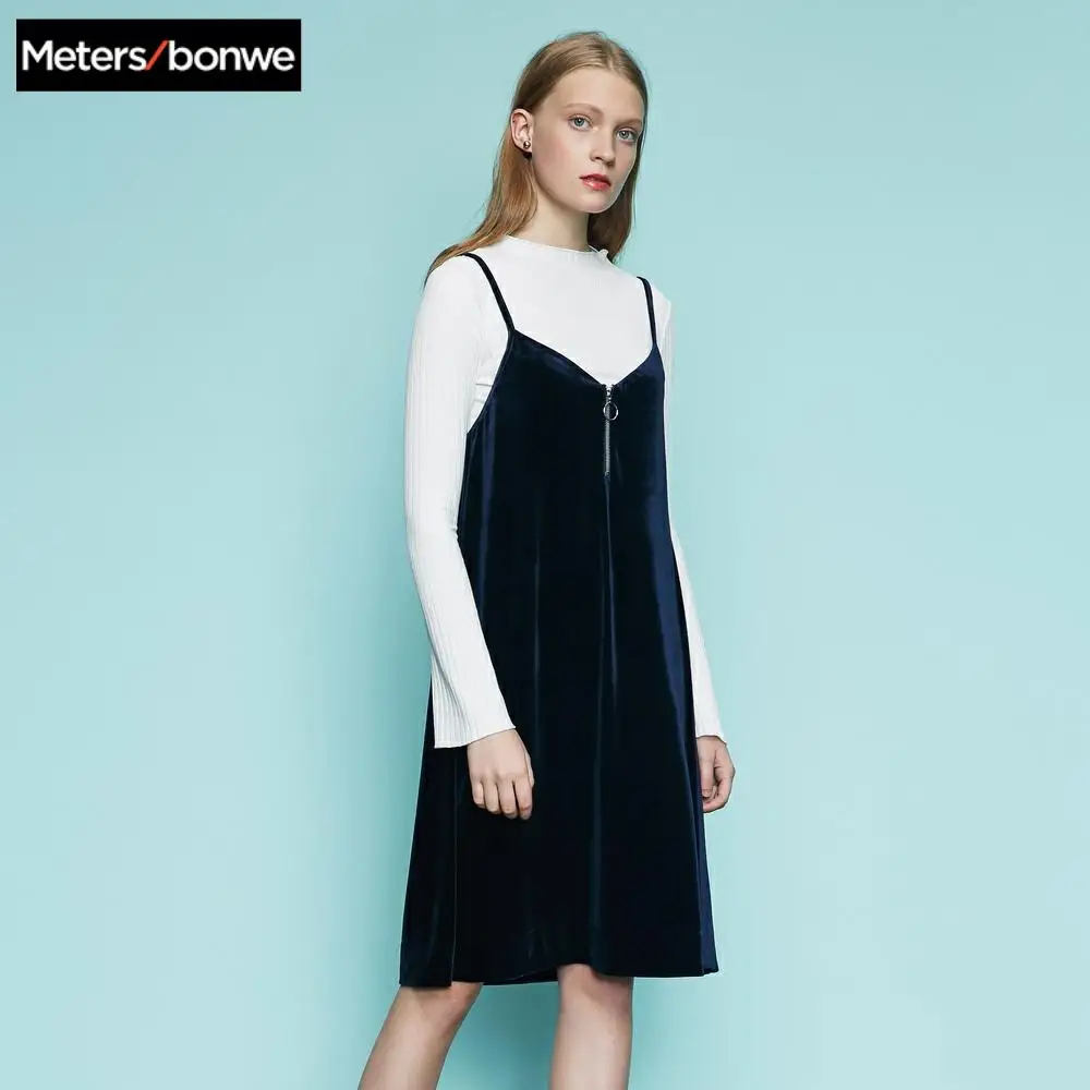 Metersbonwe длинное трикотажное многослойное женское платье-свитер с ремешками на