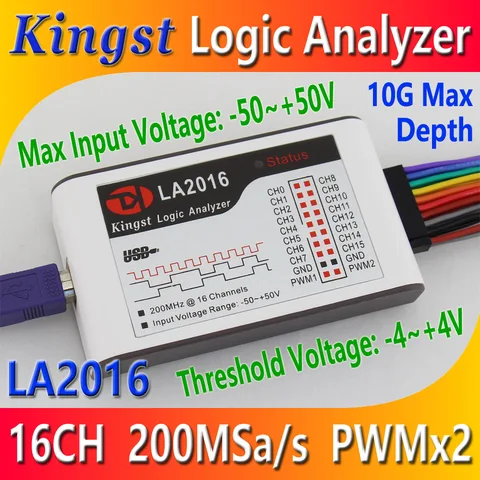 Kingst LA2016 USB логический анализатор 200M Максимальная скорость выборки, 16 каналов, 10B образцы, MCU,ARM, инструмент отладки FPGA, английское программное обеспечение