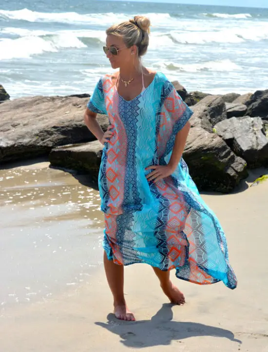 Women Summer Beach Dress Vintage Print Deep V-neck Kaftan Style Chiffon Bikini Cover Up
Women Summer Beach Dress Vintage Print Deep V-neck Kaftan Style Chiffon Bikini Cover Up