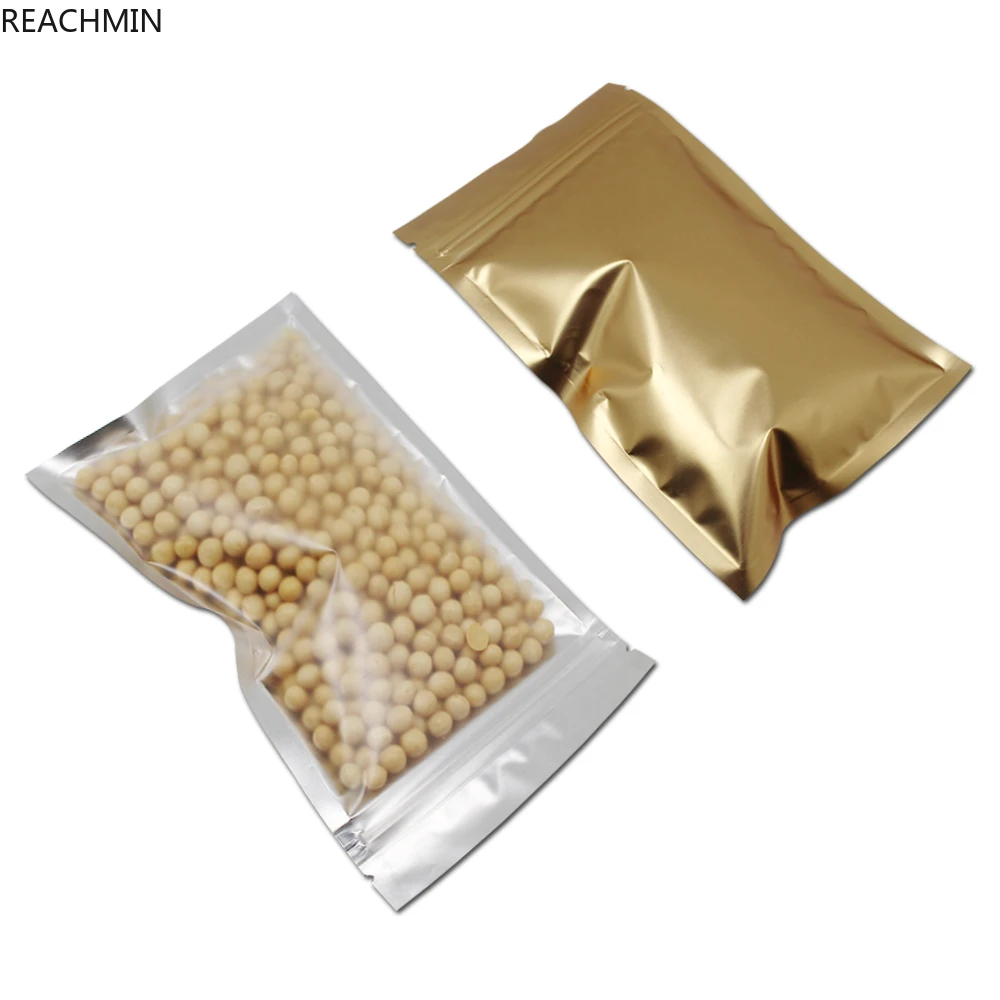 

600Pcs Reclosable Golden Ziplock Food Snack Storage Bag 8 Sizes Self Seal Ziplock Aluminium Foil Candy Cookie Package Bag