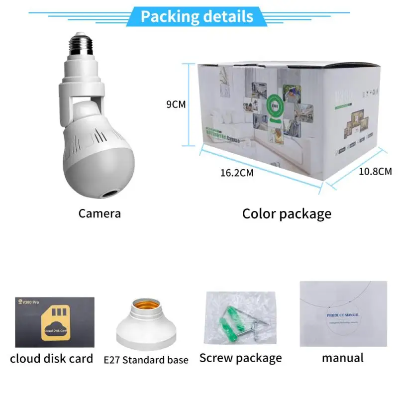 LED Bulb Light 6W Pet Monitoring Camera 1080P 360degree VR Panoramic View Universal Rotation E27 WIFI Secret Lamp Cam
LED Bulb Light 6W Pet Monitoring Camera 1080P 360degree VR Panoramic View Universal Rotation E27 WIFI Secret Lamp Cam