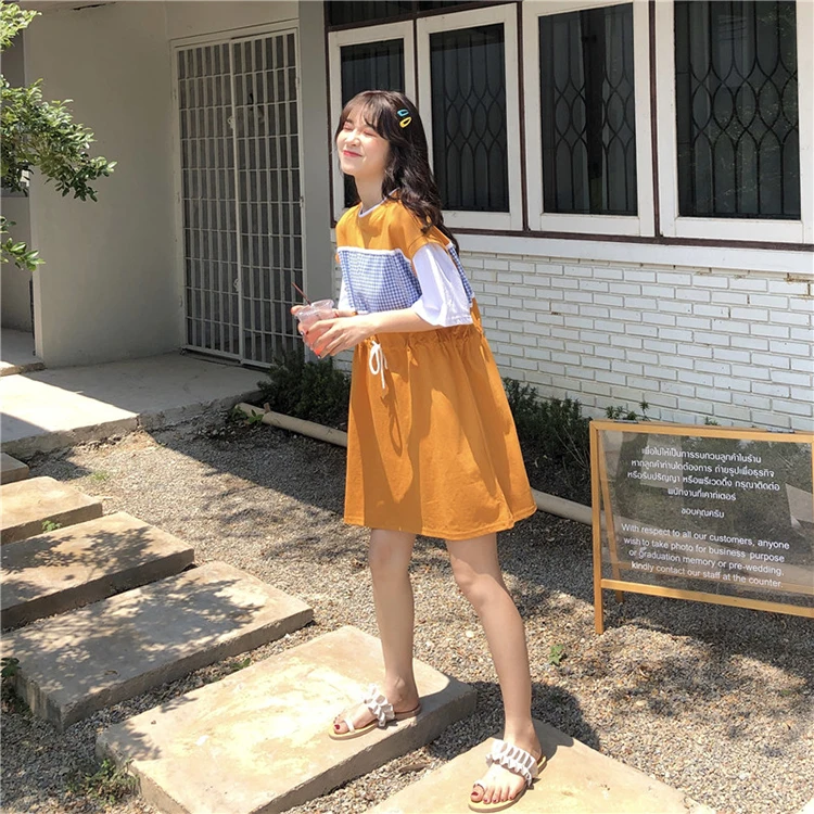 Korean style fashion brand Women's Clothing patchwork loose casual Sweet new Harajuku summer dress woman o-neck mini-dresses hot
Korean style fashion brand Women's Clothing patchwork loose casual Sweet new Harajuku summer dress woman o-neck mini-dresses hot