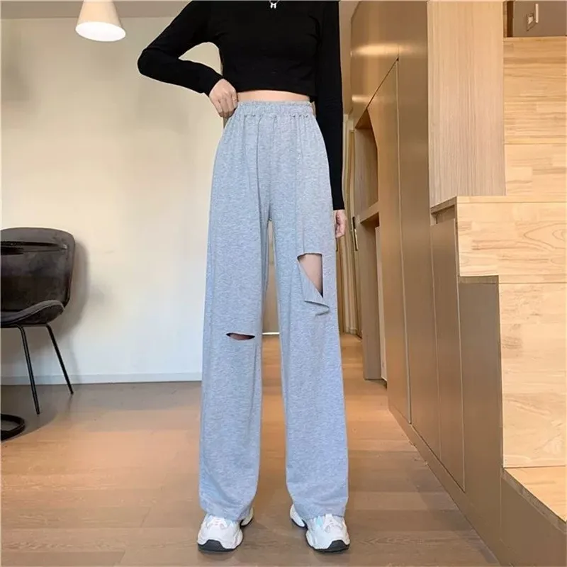 Summer 2021 New Hole Pant Female Streetwear Straight Loose Black Gray Sweatpants Wide Pants Woman High Waist Trousers
Summer 2021 New Hole Pant Female Streetwear Straight Loose Black Gray Sweatpants Wide Pants Woman High Waist Trousers