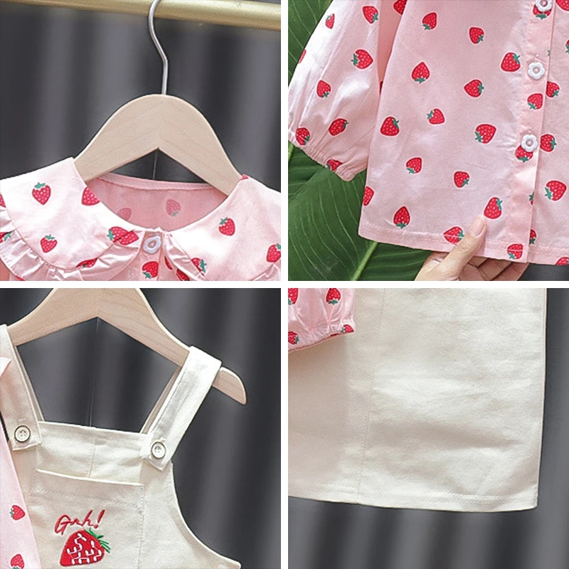2021 New Baby Korean Fashion Style Girls Dress Kids Baby Strawberry Print Shirt and Overalls 2pcs Outfits Infant Spring Clothes
2021 New Baby Korean Fashion Style Girls Dress Kids Baby Strawberry Print Shirt and Overalls 2pcs Outfits Infant Spring Clothes